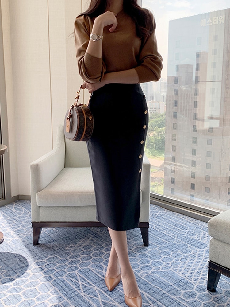 スカート ロングスカート タイトスカート 膝丈 ひざ丈 スリム タイト 細身 マーメイド スリット ポリエステル きれいめ シンプル カジュアル 大人 上品 おしゃれ お洒落 大人可愛い