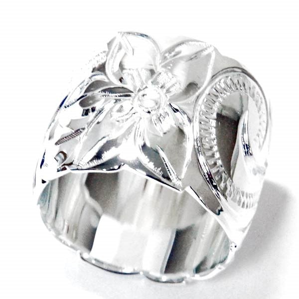 ハワイアンジュエリー リング プルメリア 花 スクロール 波 カットアウト ワイド幅 レディース シルバー925 11,000円