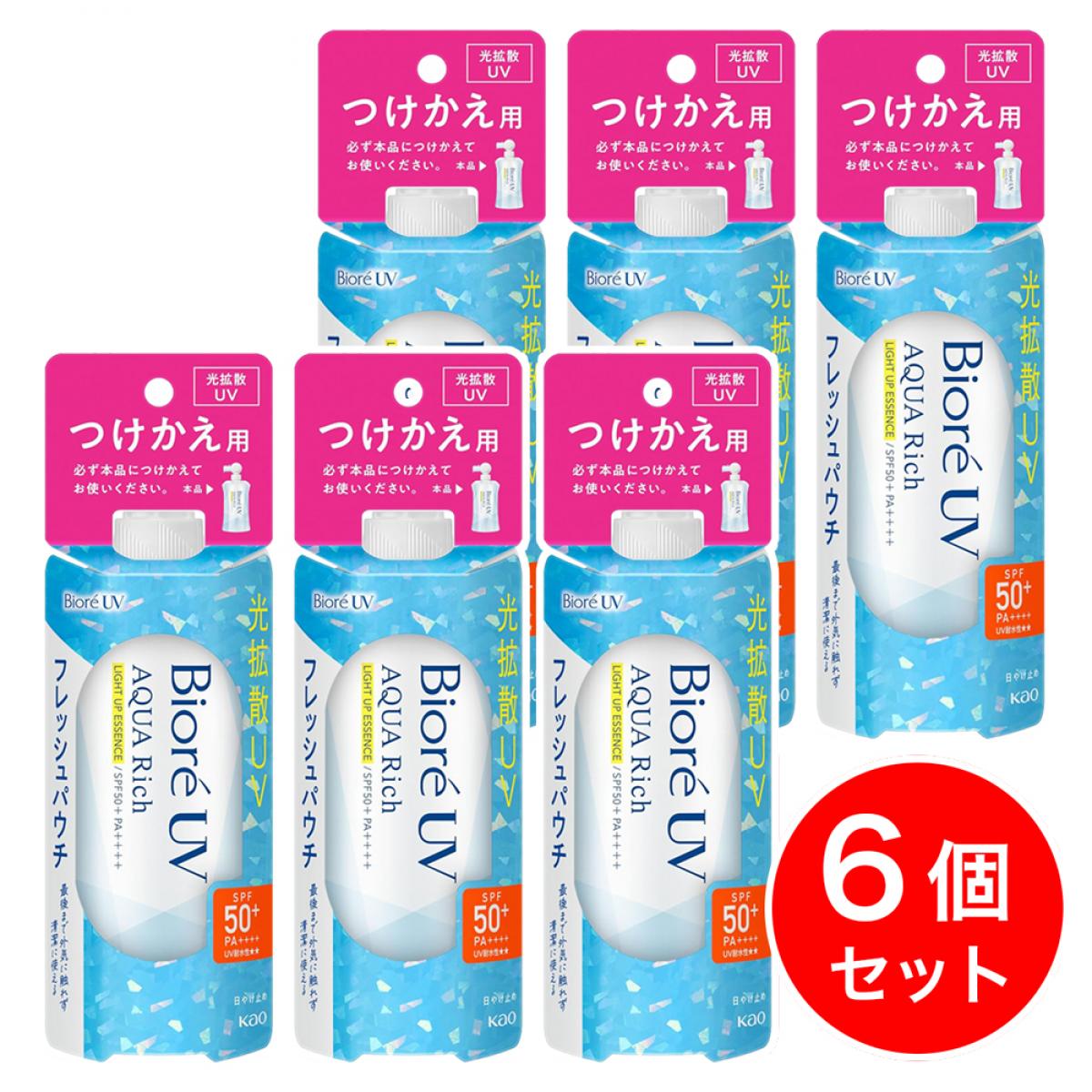 【まとめ買い】花王 ビオレ UV アクアリッチ ライトアップエッセンス フレッシュパウチ 120g×6個セット つけかえ用 日焼け止め SPF50+ PA++++ 顔 からだ
