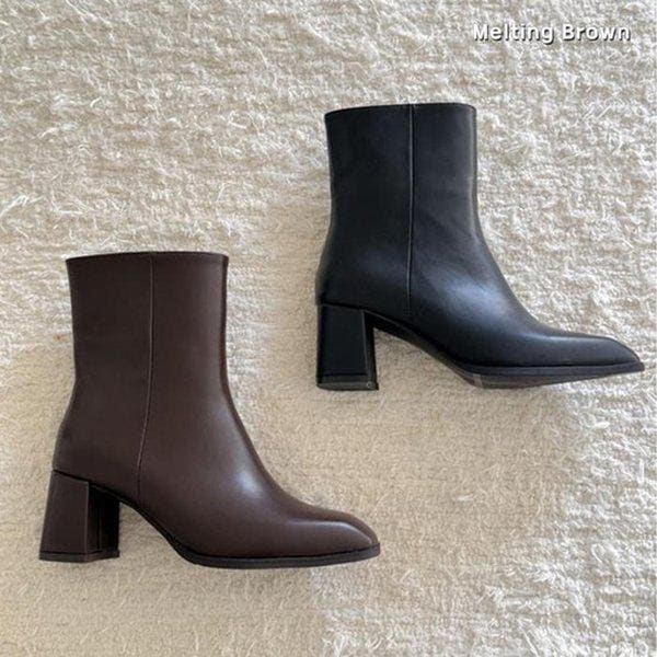 女性スリムスクエアトゥアンクルブーツ k59