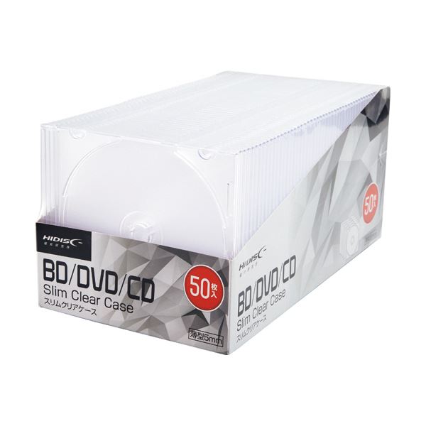 （まとめ）ハイディスク CD/DVDケース 1枚収納 5mmスリムケース クリア ML-CD05S50PCR 1パック（50枚）5セット