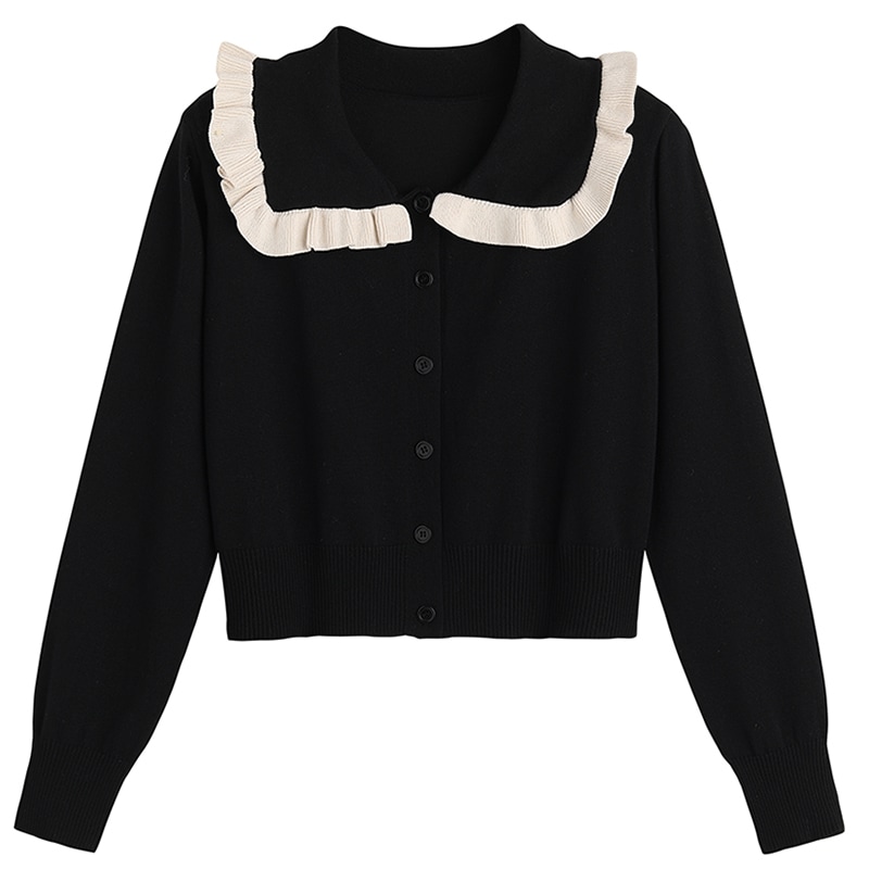 襟付きカーディガン トップス カーディガン 袖あり 長袖 襟付き フリル 前開き かわいい 大人可愛い きれいめ シンプル カジュアル 大人 上品 おしゃれ お洒落 レトロ 大人可愛い 大人女子