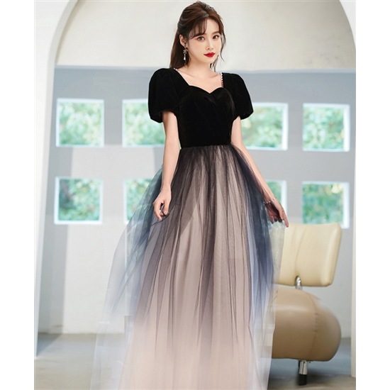 【取寄：納期2週間】演奏会ドレス ロングドレス 大きいサイズ XL-3XL 小さいサイズ XS 半袖 チュチュスカート パーティードレス ロングスカート パフ袖 ボリュームスカート エレガント 上品