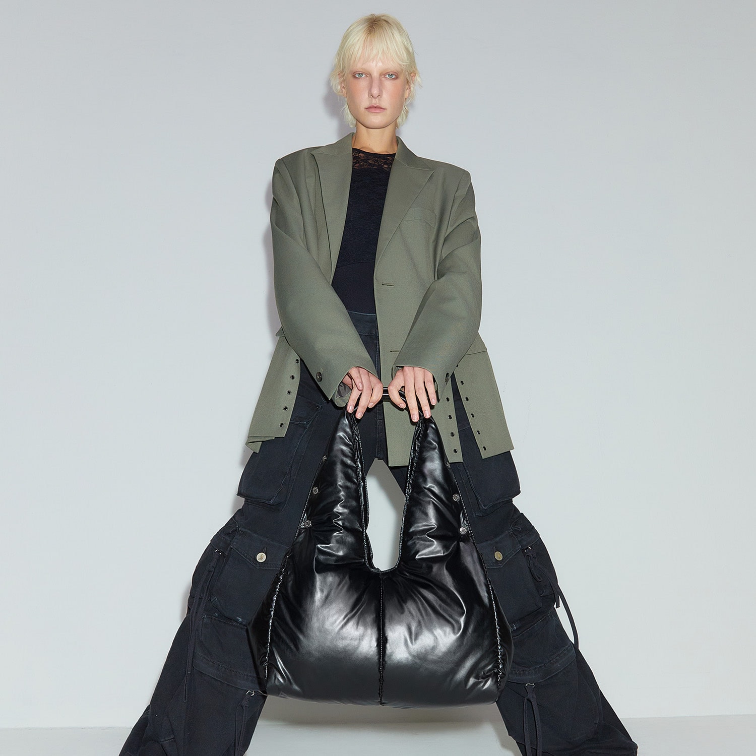 【VUNQUE】25FW PERFEC BUTTON UP PADDING TWO WAY SHOULDER L : BLACK