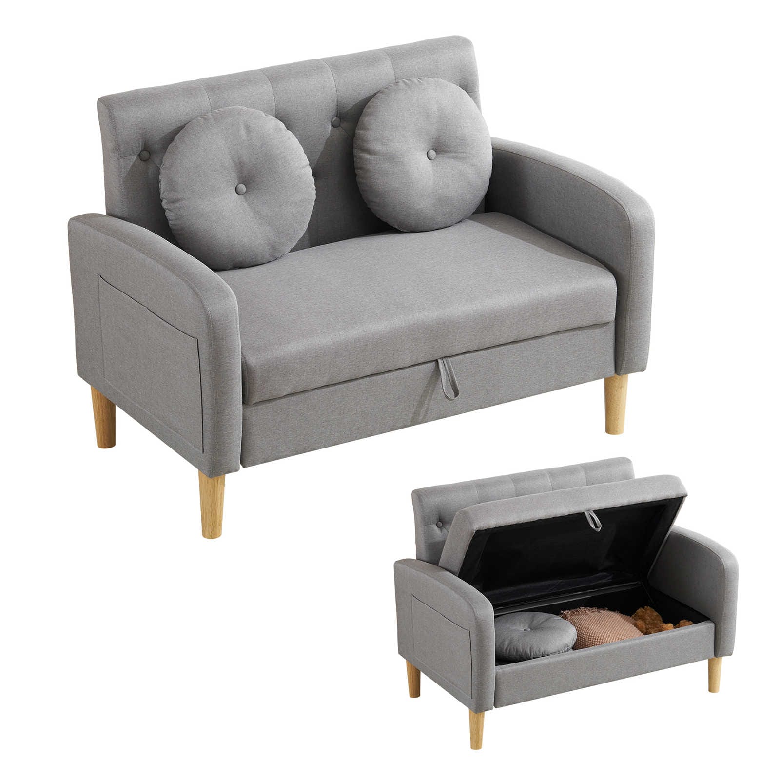 【日本国内出荷-3日で配達】韓国版 ファッション 実用なソファーソファ 2人掛け 収納機能 クッション2個付き ローソファ 収納ソファ DJYC113