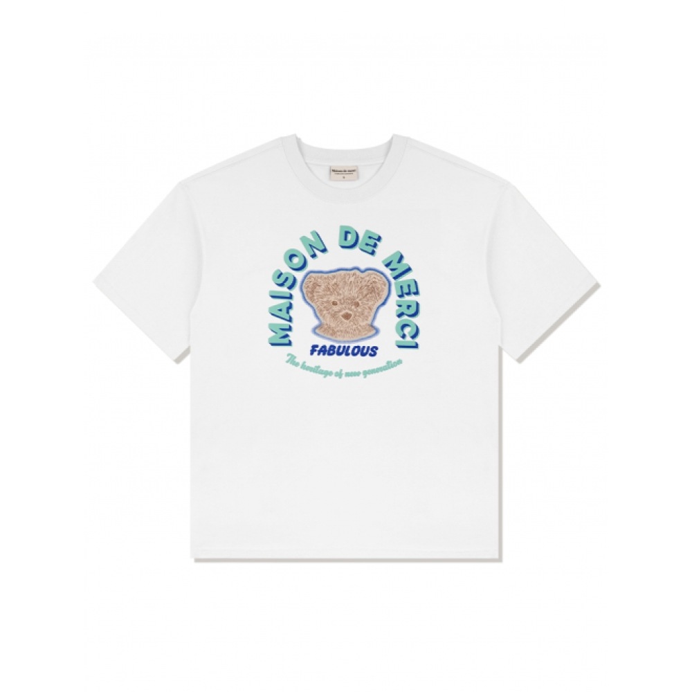 ファビュラスアーカイブユニセックスオーバーフィットベアフレンズエンボスロゴショートスリーブ T シャツホワイト (FCE2TS406M)