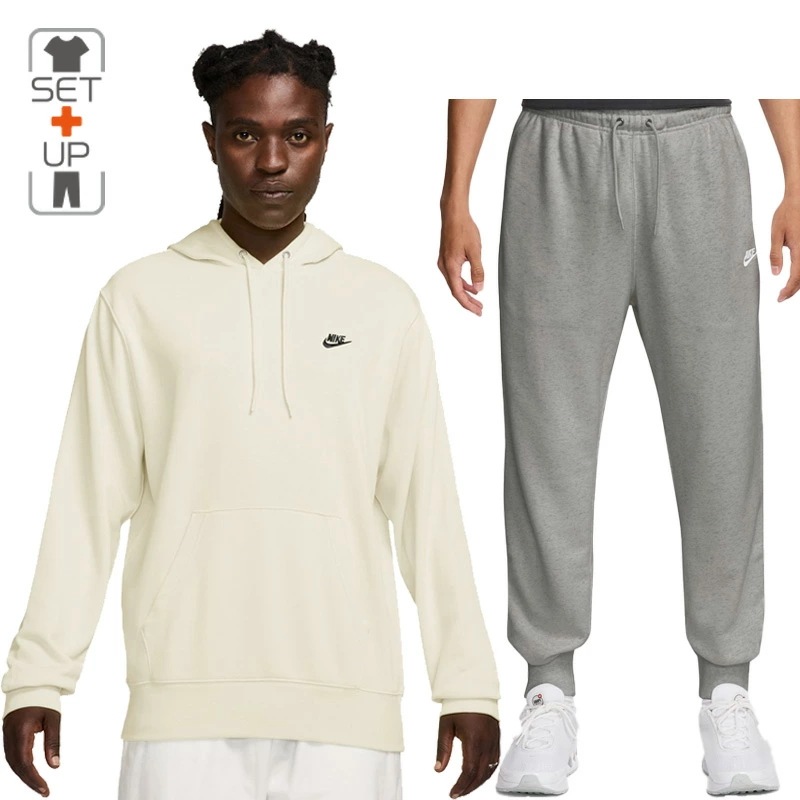 スウェット メンズ クラブ フレンチテリー プルオーバーパーカー ジョガーパンツ セットアップ スポーツウェア トレーニング ロングパンツ オフホワイト グレー/FN3867-FN3802-133