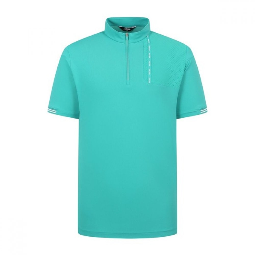 [Phantom] メンズ穴あきロゴテープハーフジップアップ半袖Tシャツ