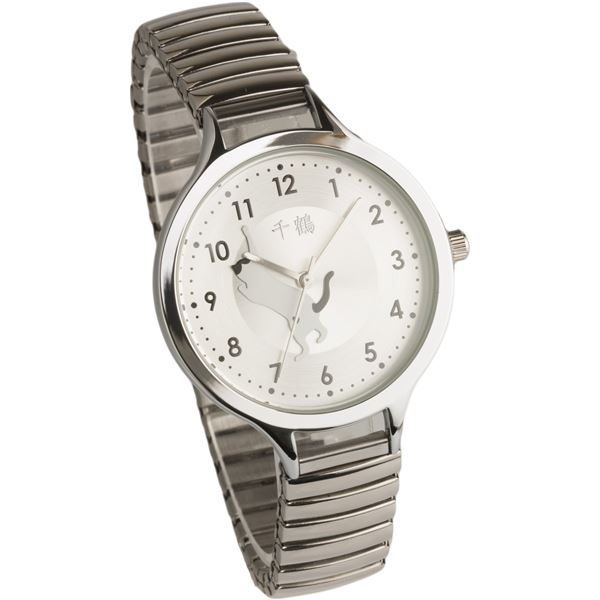 訳あり商品 [千鶴] シルバー CDW001-001 伸縮ジャバラベルト 猫デザイン 3針 腕時計 その他 ブランド腕時計