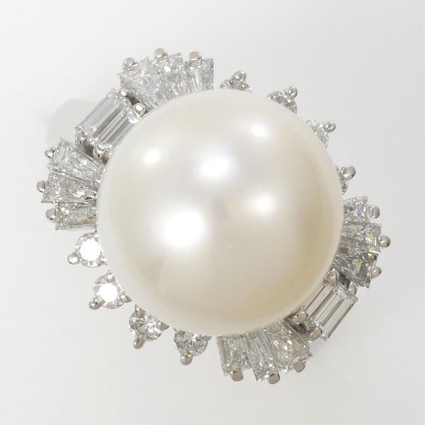 PT850 プラチナ リング 14号 南洋真珠 約13mm ダイヤ 1.05 カード鑑別書 中古