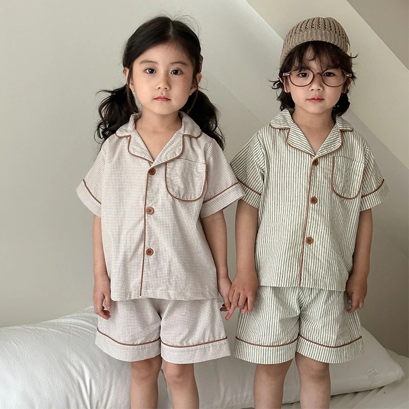 子供用パジャマ夏の薄いタイプの男の子a種純綿全赤ちゃん2025新型子供用女の子用部屋着セット キッズパジャマ