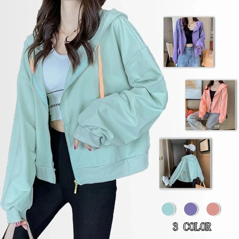 出荷が早いパーカー トップス 韓国ファッション スウェット 長袖 春アウター ショート 学生 カジュアル 流行り 着やせ ゆったり 学生 百掛け
