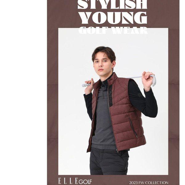 男性斜線キルティングミックス軽量ダウンベスト6J71451ダークグレーワイン04_CC