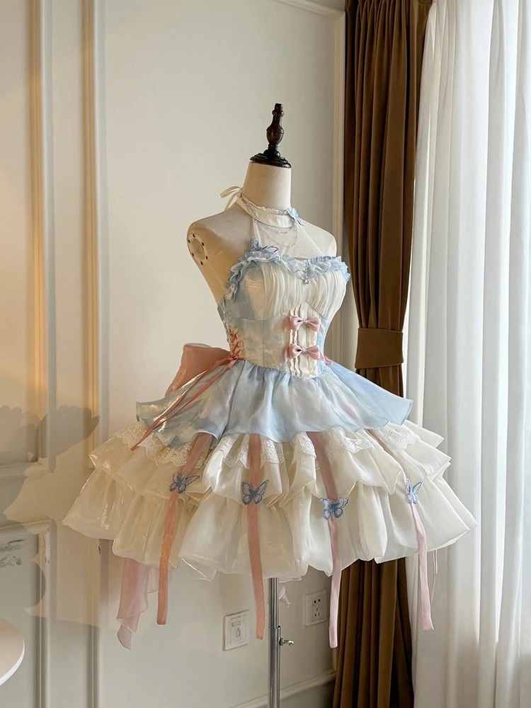 【激安本日限定】ロリータ ワンピースプリンセスロリータ スペシャルディザイア ホルターネックストラップショートスカート チュチュスカートワンピース