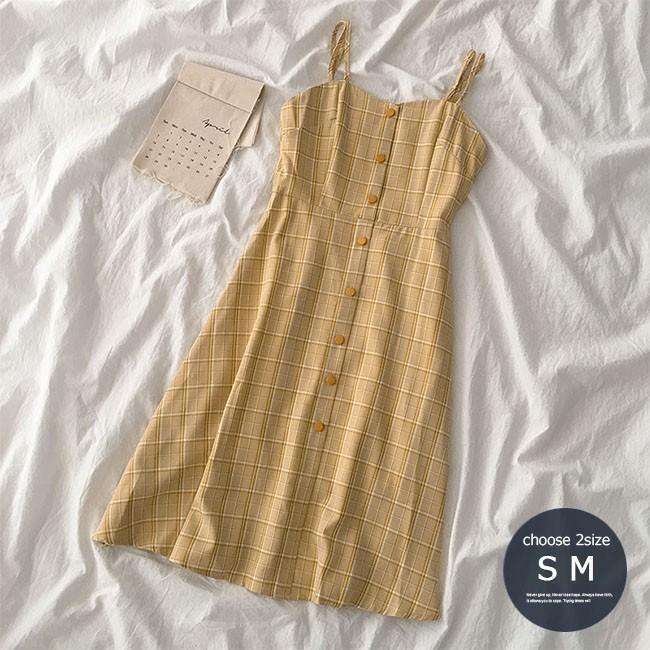 春 夏 キャミワンピ チェック柄 レディース ワンピース ノースリーブ チェック柄ワンピース 夏 膝丈ワンピース レトロ ミディアム丈ワンピース