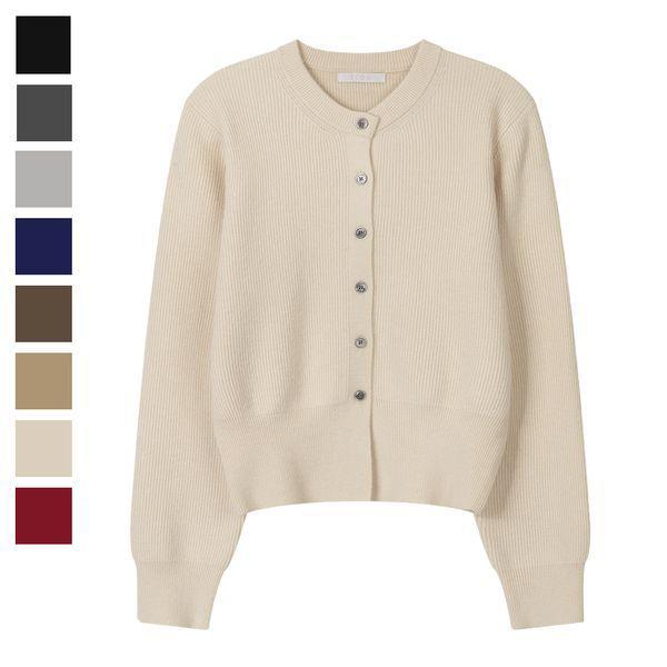 女性レイチェルベーシックラウンドニットカーディガンSGW CA Q089クリーム_P416178581