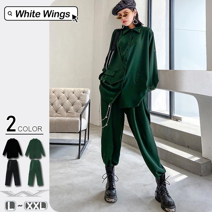 シャツパンツ2点セット　レディース黒　コーデ　フォーマル　きれいめ