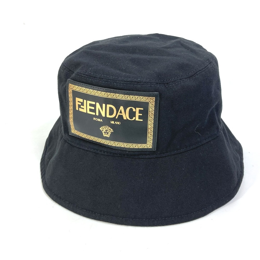 ハット FXQ801 フェンダーチェ fendace ロゴ ヴェルサーチ versace コラボ ハット帽 帽子 バケットハット ボブハット コットン ブラック