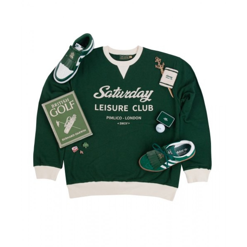 サタデーレジャークラブサタデーレジャークラブロゴレジャースウェットシャツ (男女共用)-グリーン & アイボリー