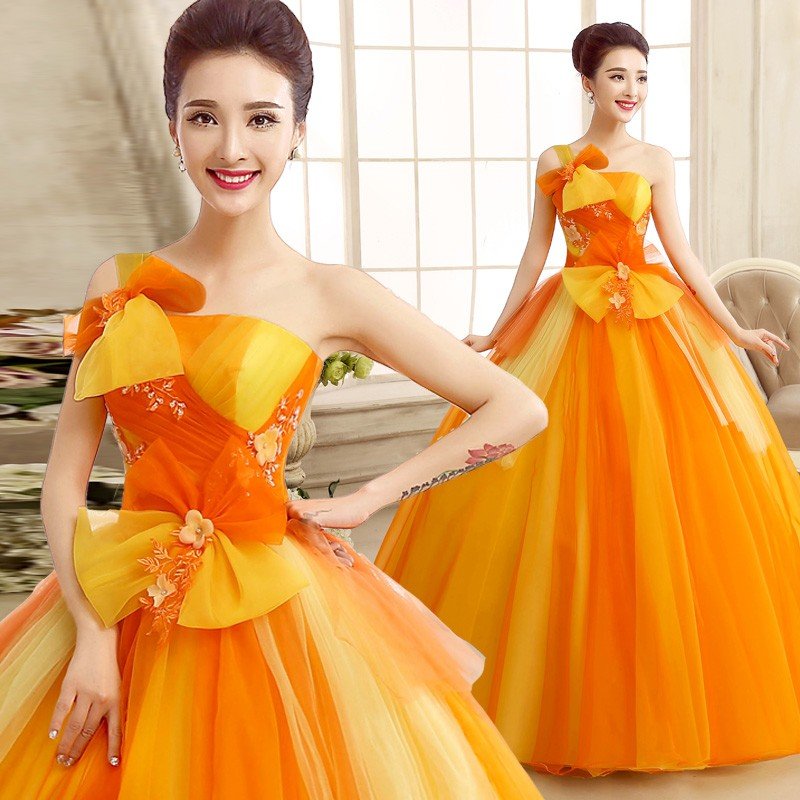 2021新品！演奏会用ロングドレス 人気カラードレス 二次会 花嫁 結婚式 舞台 オレンジ オーダーメイド可能 10,720円