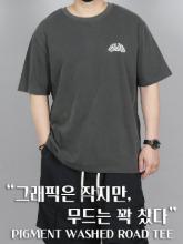 WUNピグメントウォッシュロードプリント半袖Tシャツ