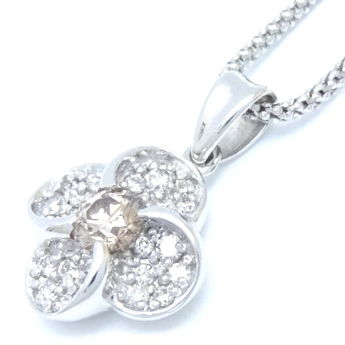 ダイヤモンド ネックレス フラワーモチーフ 花 ブラウンダイヤモンド0.36ct ダイヤモンド0.26ct K18WG ホワイトゴールド/75727【中古】