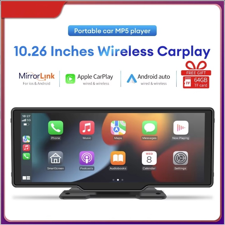10.26インチ Carplay MP5 プレーヤー ポータブル BT タッチスクリーン ワイヤレス Carplay Android Auto カーラジオ Apple または Android ビデオス