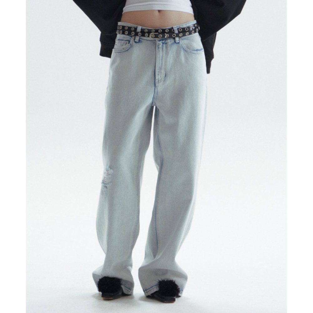 CHOWOO 起毛セミワイドパンツ-アイスブルー（女性用）