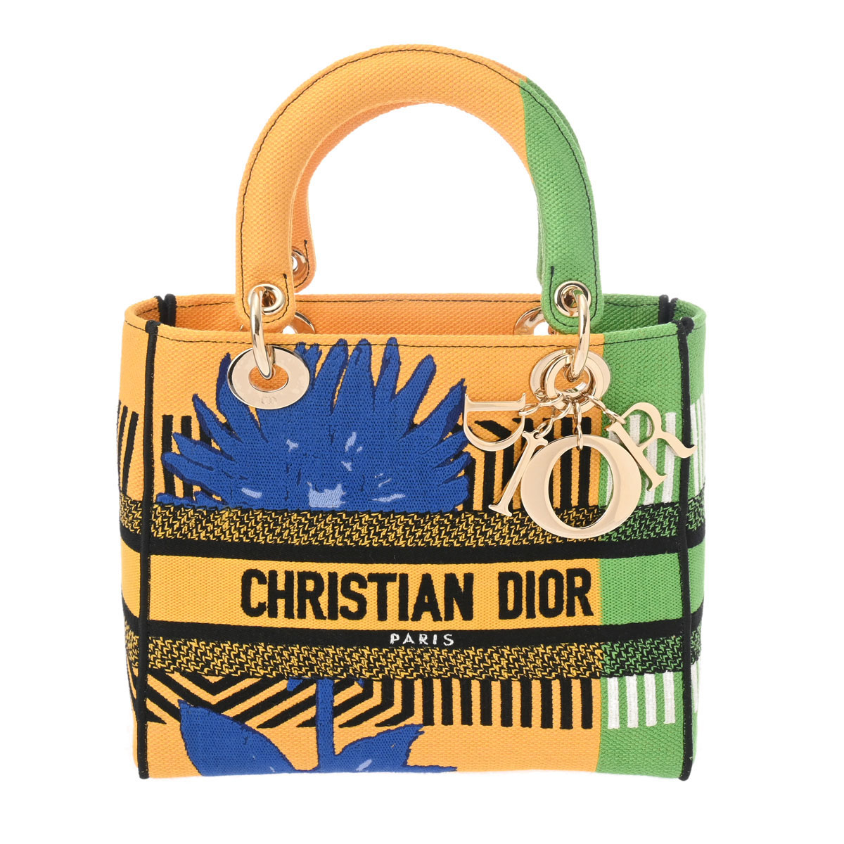 CHRISTIAN DIOR クリスチャンディオール LADY D-Lite Dフラワー イエロー/グリーン/ブルー レディース キャンバス ショルダーバッグ Aランク 中古 銀蔵ショルダーバッグ