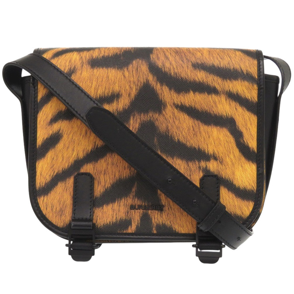 美品 レオパード ショルダーバッグ レザー/レザー ブラック 0843【中古】 レディース