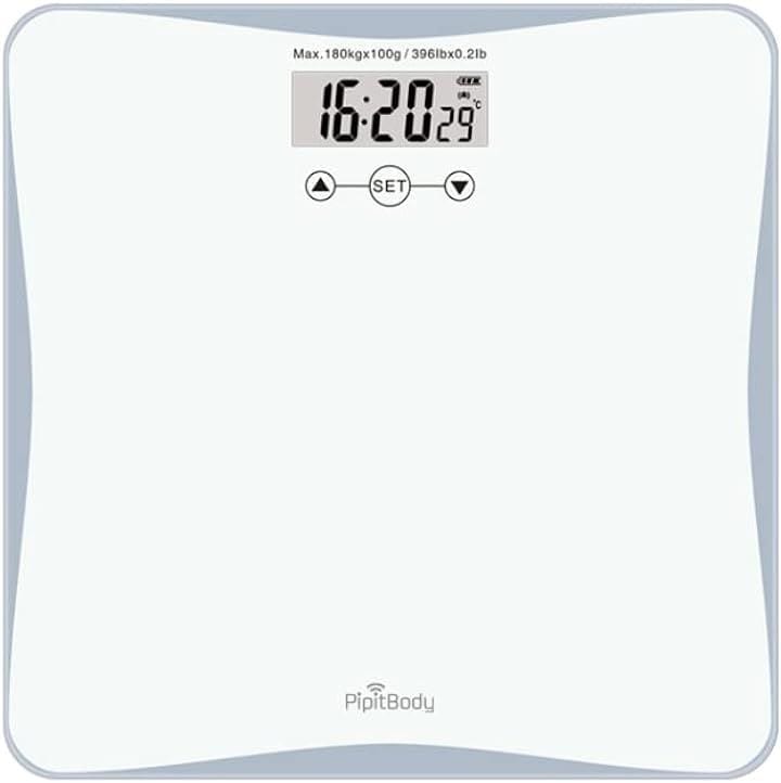 目覚まし機能付き体重計 ヘルスメーター 時計 PipitBody アラーム機能 体重管理 強化ガラス バックライト付き( ホワイト)