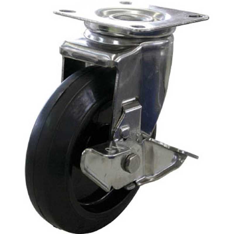 ユーエイキャスター　キャスターステンレス製S付自在車 150径ナイロンホイルゴム車　SUSNRJ2150S