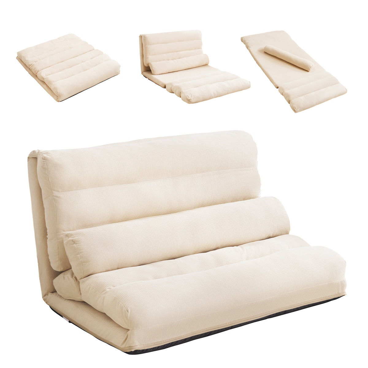【3日で配達】ローソファーベッド 2人掛けソファ マルチに使える3WAY 幅108cm 6段階リクライニング クッション付き 座椅子 折りたたみ 折り畳み コンパクト圧力分散 おしゃれ枕付きDJYC