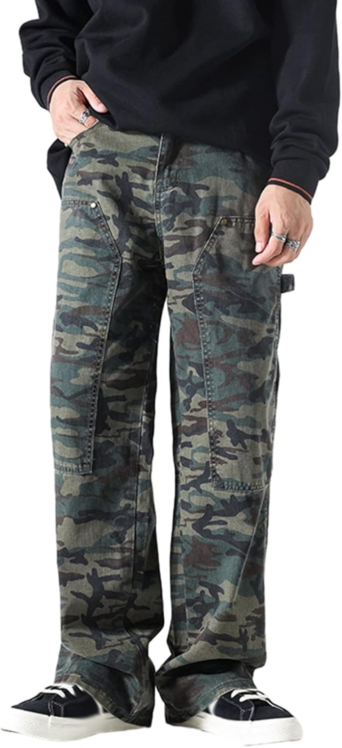 ワークパンツ メンズ 迷彩 ミリタリーパンツ カーゴパンツ ロングパンツ カジュアルパンツ ワイド ストレート アメカジ オシャレ パッチワーク 通気 スポーツ ストリート アウトドア オー