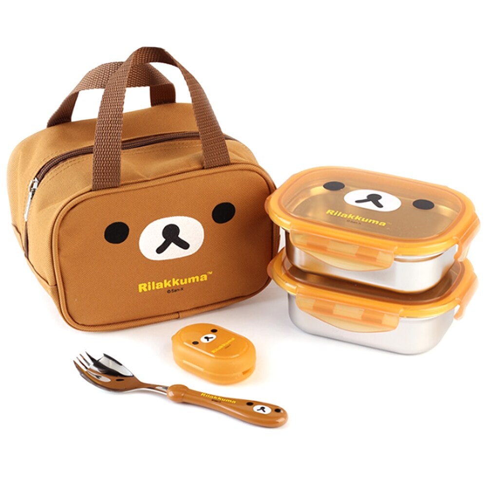 リラックマ2段 ステン弁当+フォークスプーン (リラックブラウン)
