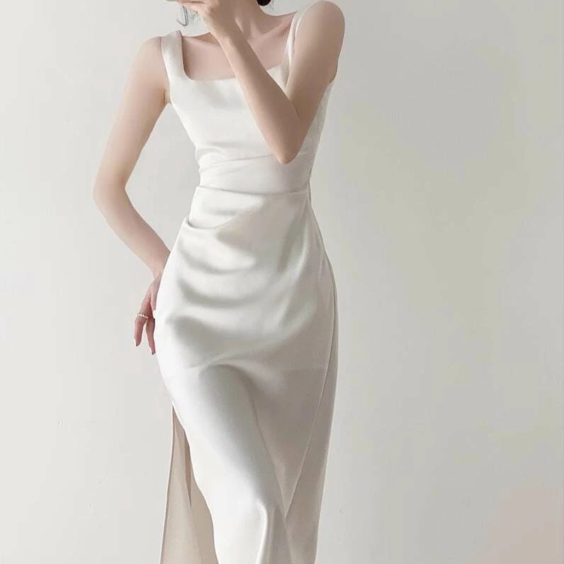 レディース ワンピース ドレス ショート ロング ノースリーブ 長袖 Aライン スリット ファスナー ハイウエスト 大人可愛い きれいめ シンプル 上品 おしゃれ ラフ ガーリー クール エレガント