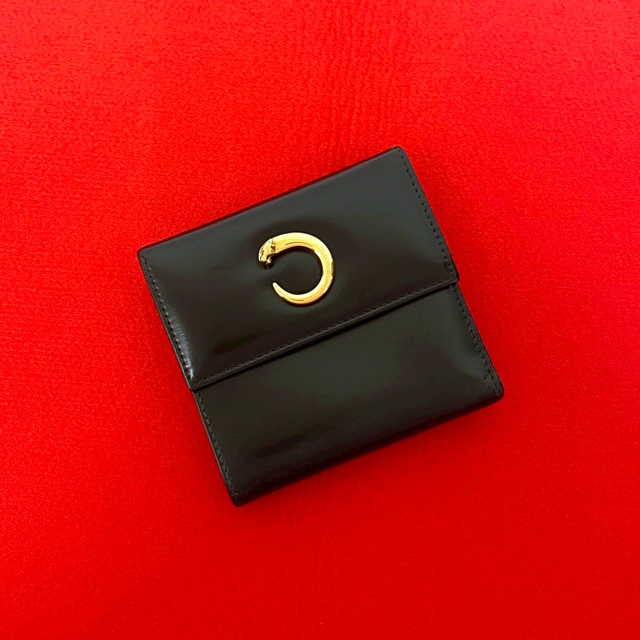 パンテール三つ折り財布 カーフ レザー ブラック 32172