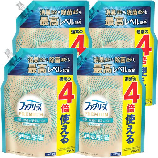 [ケース販売] [大容量] ファブリーズ 消臭スプレー 布用 PREMIUM 清潔なランドリー 詰め替え 1,280ML×4袋