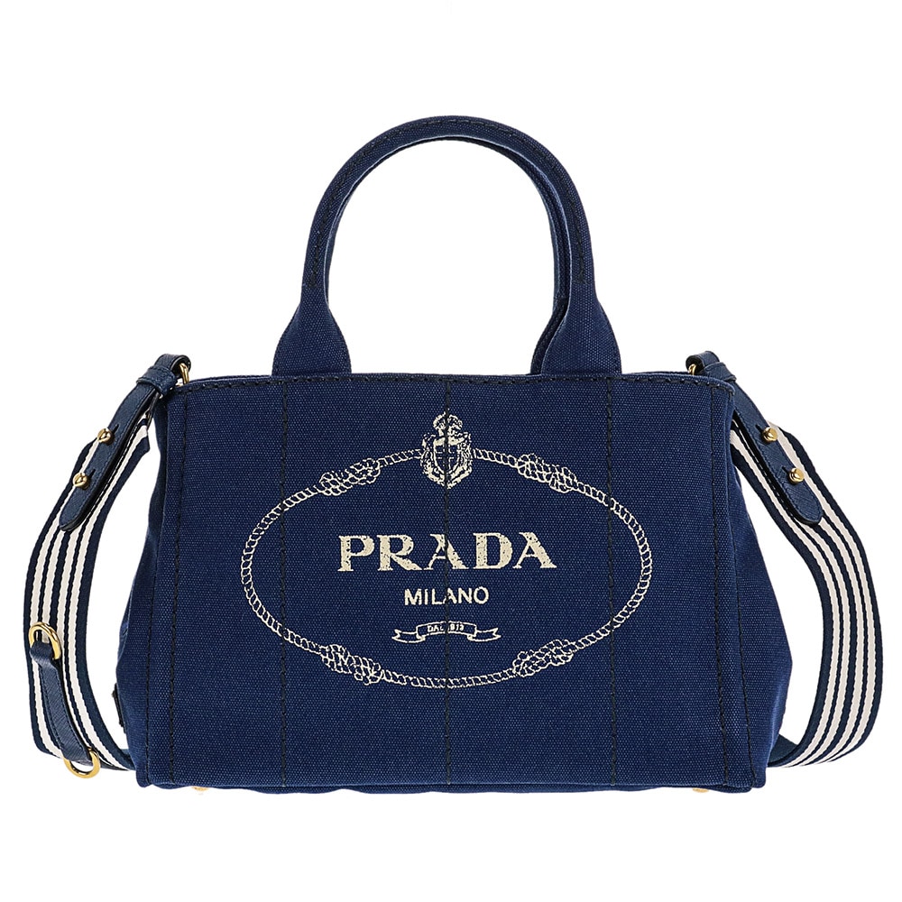 PRADA 1BG439-ZKI-HDT プラダ カナパ 2WAYバッグ コットンキャンバス ブルー/ホワイト/ゴールド