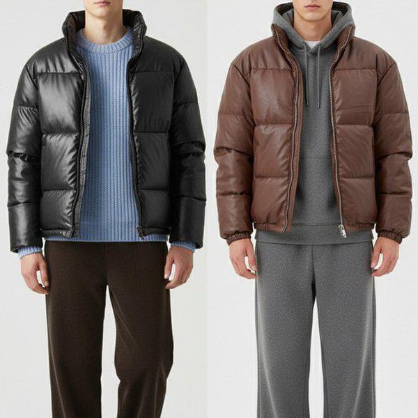 メンズレザーパッド入り男性用ショートパッド入りビッグサイズ冬ビッグサイズブラウンアイボリーブラック_RTJK15_2