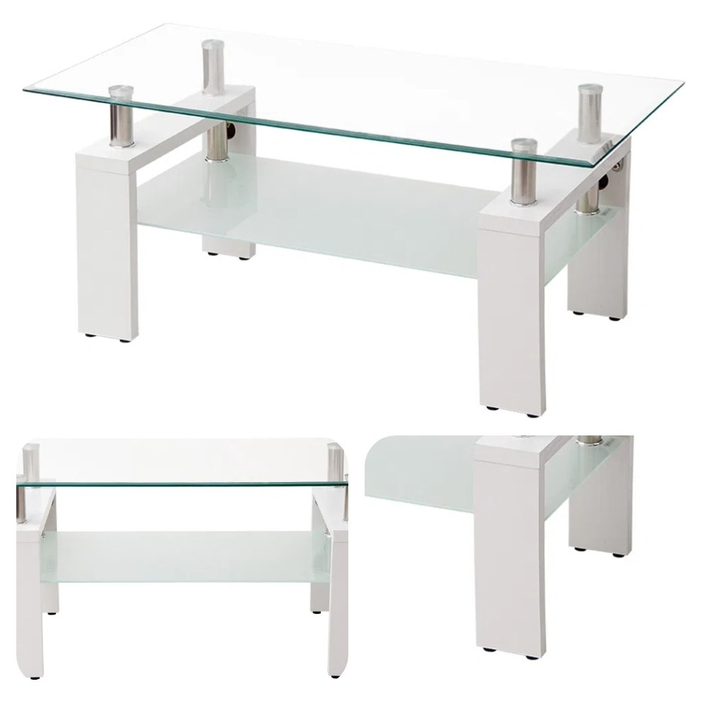 【国内発送&送·料·無·料】ガラステーブル リビング用テーブル 幅88cm 収納付き 強化ガラス天板 二段収納 一人暮らしに最適 おしゃれ 棚付き 大容量収納 センターテーブル 木製脚*1