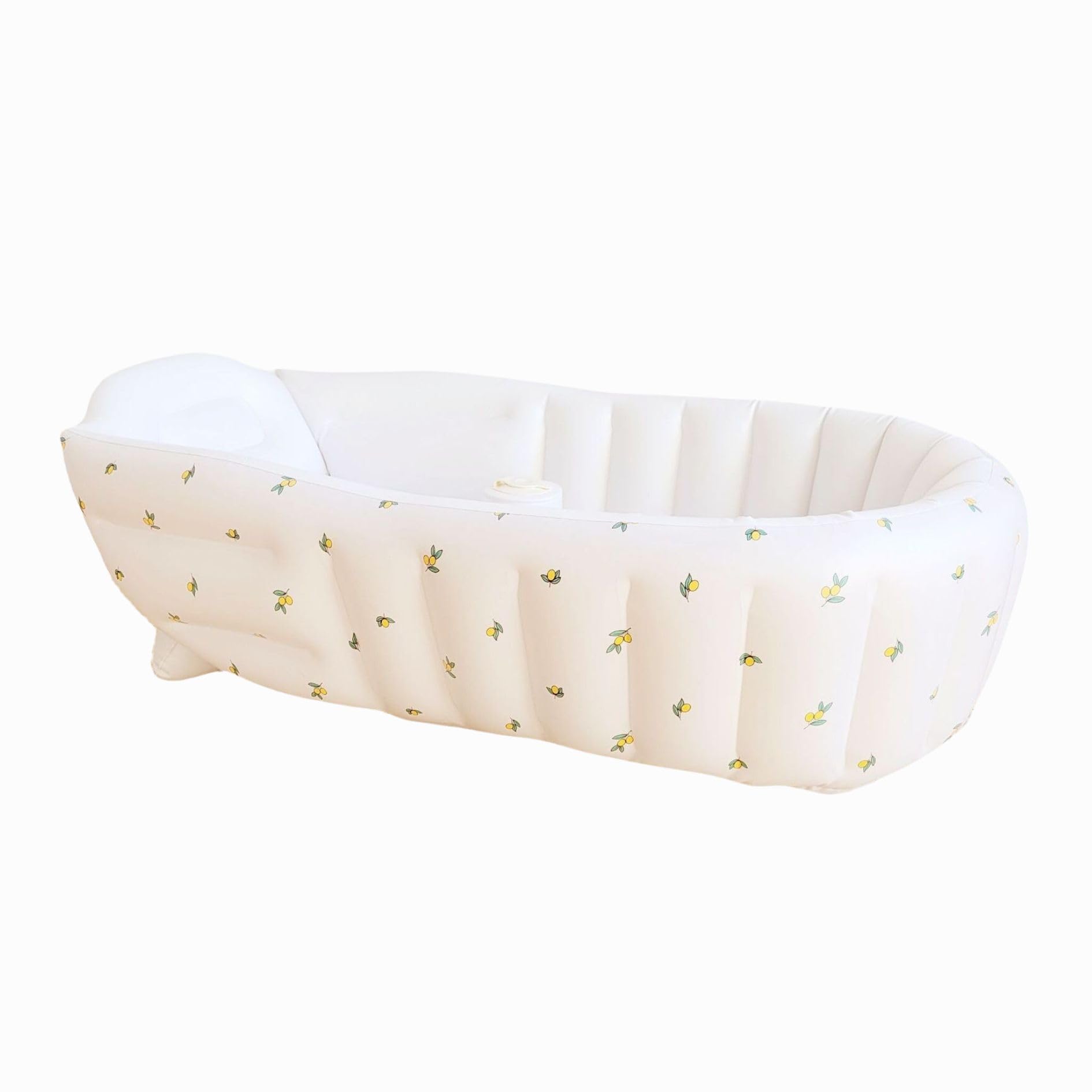 ベビーバス 程よいふんわり 丈夫な安全素材 折りたたみ ポンプ内蔵 程よいふんわり 押すだけ膨らませる ひんやりしない オリーブ柄 白 コンパクト おしゃれ