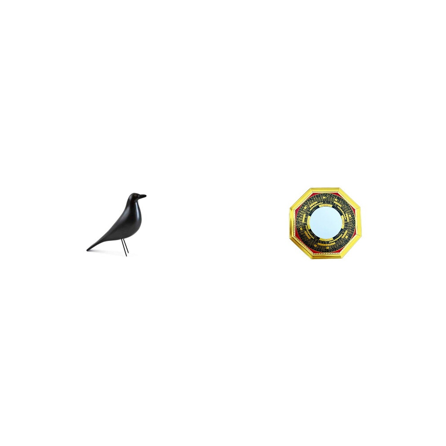 デザイン鳥置物リプロダクト品と凸凹鏡5枚セット モダンインテリア雑貨 シンプルな空間を演出する装飾品