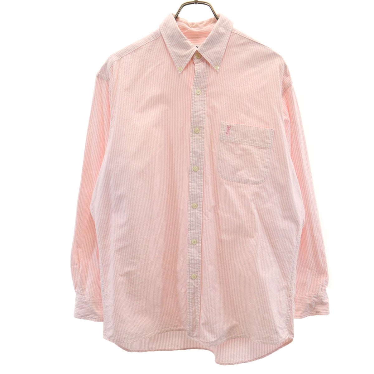 90s オールド ストライプ柄 長袖 オックスフォード ボタンダウンシャツ L ピンク メンズ 古着