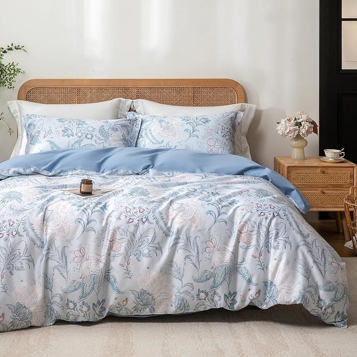 布団カバーセット 4点セット 通気性 60番手高密度織り オリジナル柄デザイン ベッドカバーセット おしゃれ 枕カバーx2 掛け布団カバーx1(Darliya, シングル・S) 9,088円