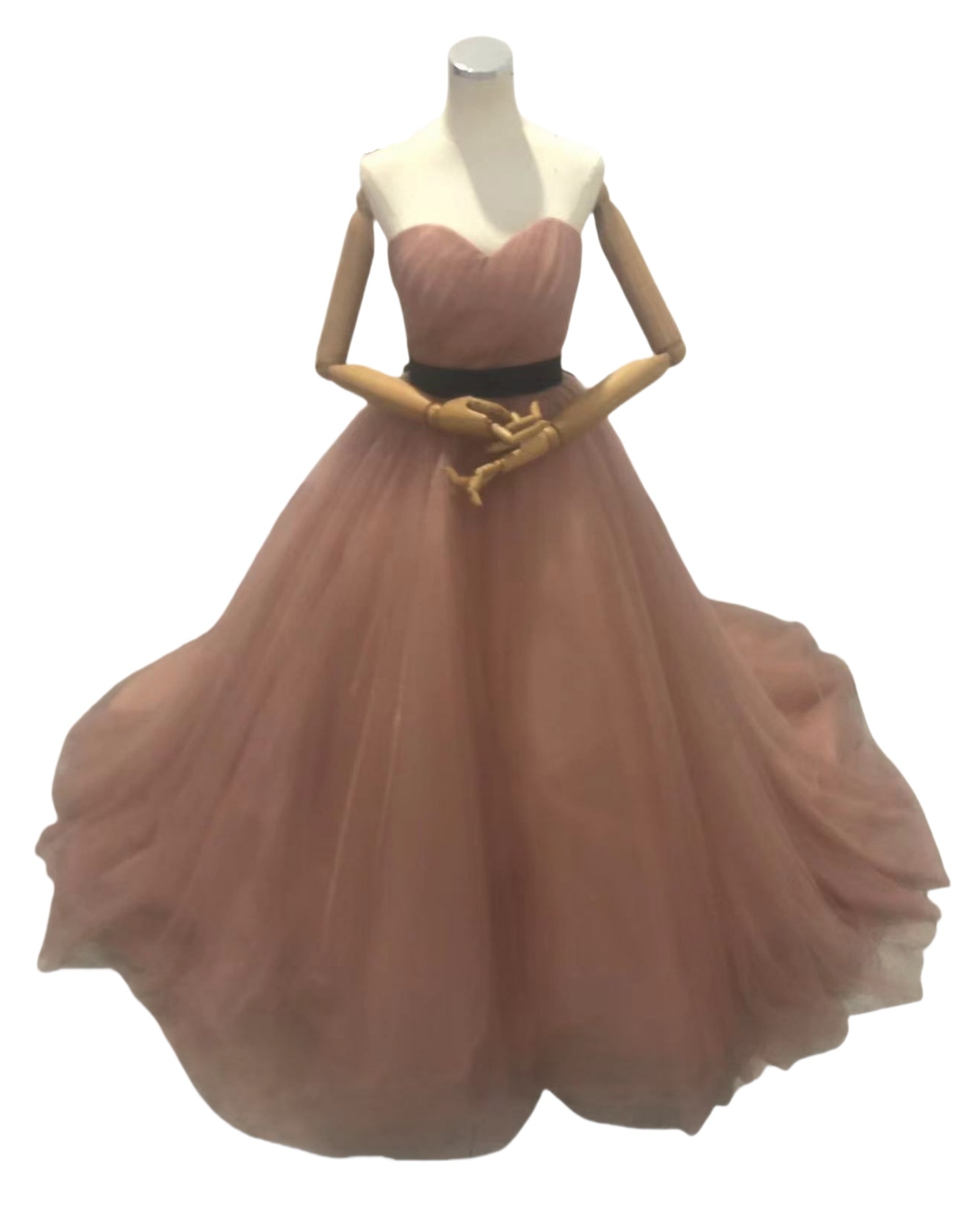 エレガント ピンク カラードレス ベアトップ チュールスカート サッシュベルト 披露宴