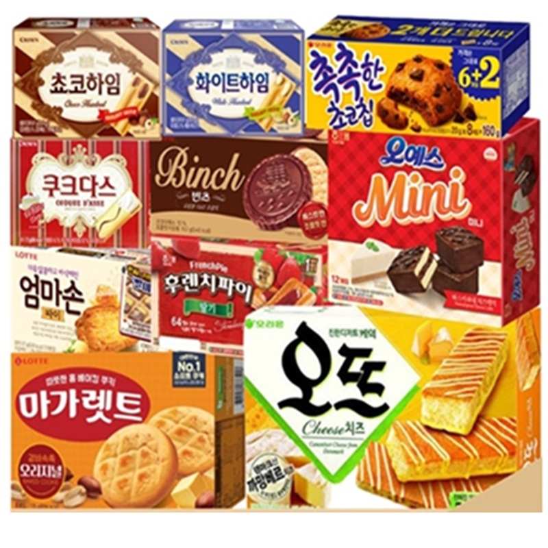韓国お菓子セット 韓国おかし 大人気のお菓子セットオーイェスミニ+チョコハイム+ホワイトハイム+クークダス+しっとりとしたチョコチップ+ビンツ+ママソンパイ+マーガレット+オートチーズ+フレンチパイ