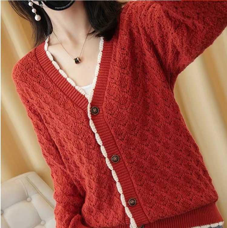 ショート丈カーディガン カジュアルニットカーディガン ニットカーディガン フリル付きキュートカーディガン トップス アウター ニットソー セーター カーディガン ショート ショート丈 袖あり 長袖