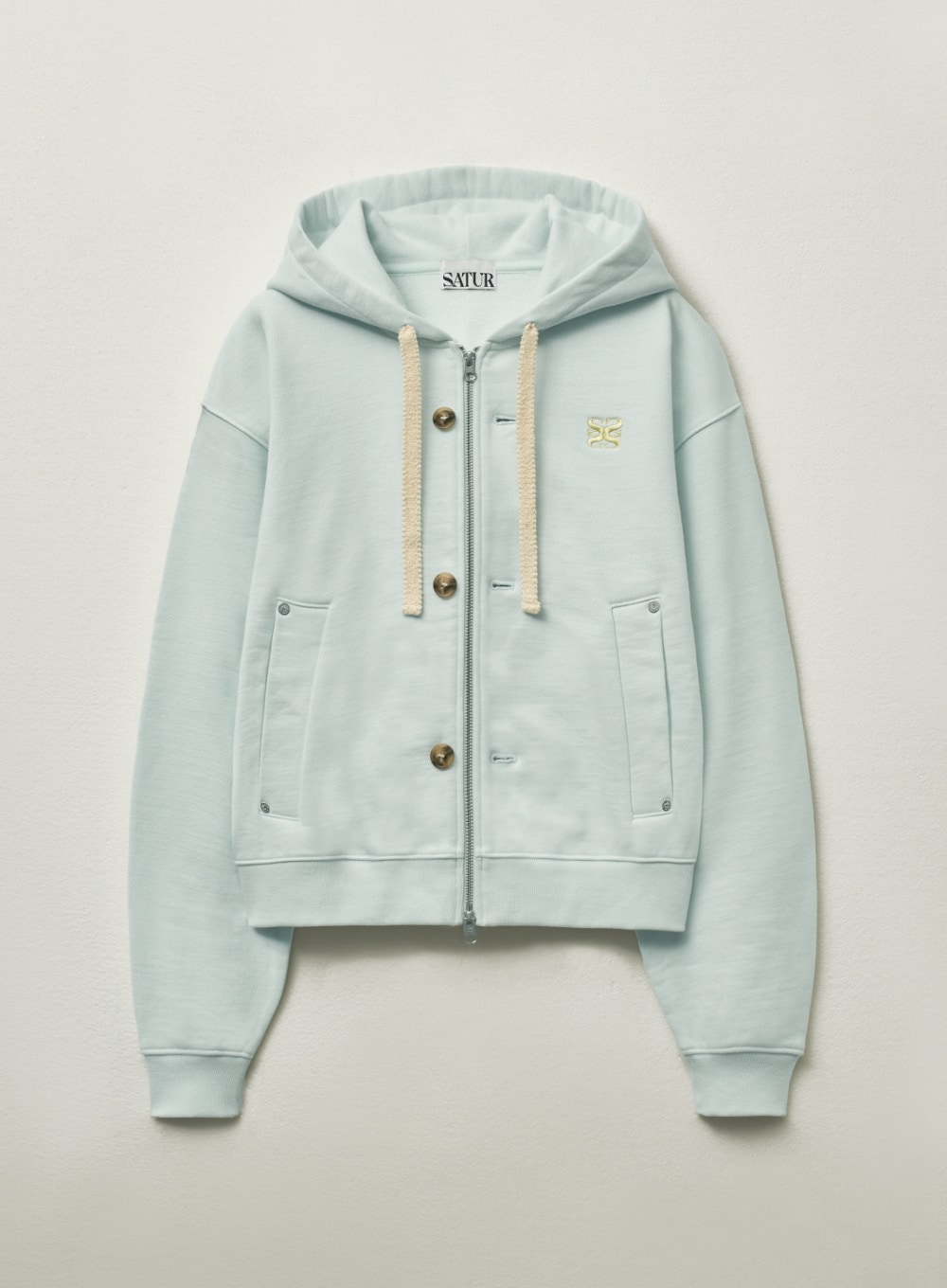 【SATUR】 (W) TEO COTTON ALL DAY HOOD ZIP-UP : ICE BLUE