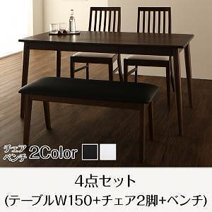 ファミリー向け 天然木タモ材 ダイニング [Daphne]ダフネ 4点セット（テーブルW150＋チェア2脚＋ベンチ1脚） [チェア]ホワイト [ベンチ]ホワイト